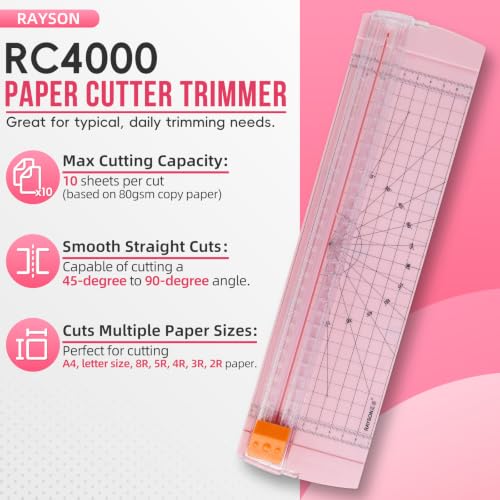 Pink Rayson Paper Cutter Trimmer, A4 12-Inch Craft Cutter for Photos & Documents
