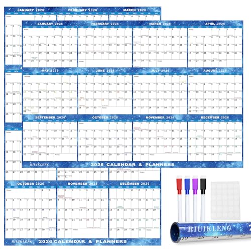 32" x 48" 2026 Wall Calendar Erasable Starry Sky, Wet & Dry Erase Large Laminated Annual Yearly Planner - 12 Month Horizontal/Vertical Calendar January to December for Easy Planning, Organizing