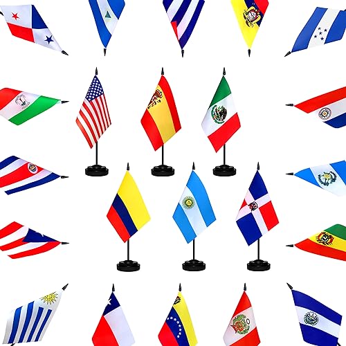 Latin American Heritage Hispanic Month Flags Set - 22 Mini Desk Flags, 8x5 Inch