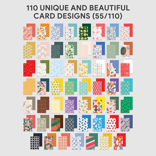 Decorably 110 Pack 4x6in Assorted Blank Cards and Envelopes Bulk with Stickers - 110 Unique Designs Folded Bulk Blank Cards with Envelopes for All Occasions, Birthday, Kids Party, Anniversary