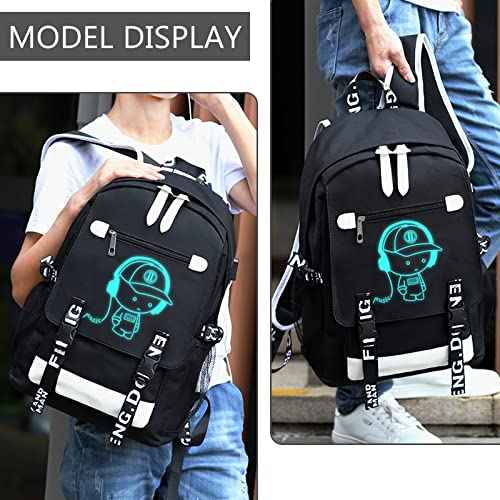 School Backpack for Boys Print Backpack Teenagers Anime Large School Bag Outdoor Reflective Daypack.Luminous Pattern Travel Laptop Backpack - With Usb Charging Port Headphone port