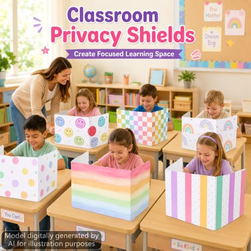 24 Pack Classroom Desk Privacy Shields - Folding Study & Test Dividers