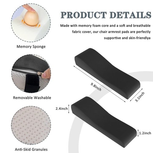 Shapeazy 2 Pack Office Chair Armrest Pads Covers,Arm Rest Pad with Memory Foam Elbow Pillow for Forearm Pressure Relief, Arm Rest Covers for Office Chairs, Wheelchair, Comfy Gaming Chair (Black)