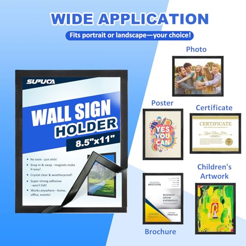 Magnetic Sign Holder & Picture Frame 8.5 x 11 - Self-Adhesive Magnetic Frames with Strong Magnet Border, Clear PVC Document/Poster/Paper Wall Mount Holder for Home Office Store, 50 Pack
