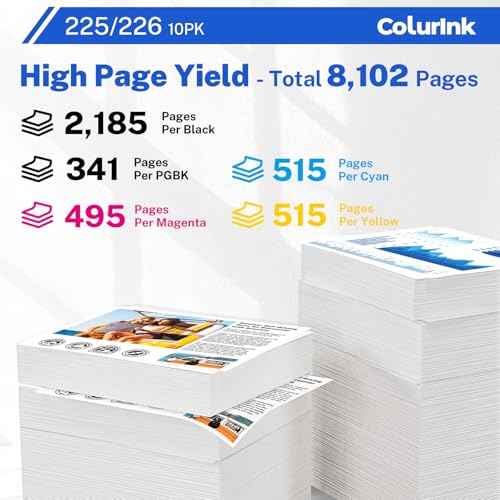 225 226 Ink Cartridges Replacement for Canon MG6220 Ink Combo, PGI-225 CLI-226 PGI PGI225 CLI226 Smart Ink for Color Printers Pixma MG6120 MG5320 MG5220 MG5120 MX882 MX892 iP4820 MX712 (10 Packs)
