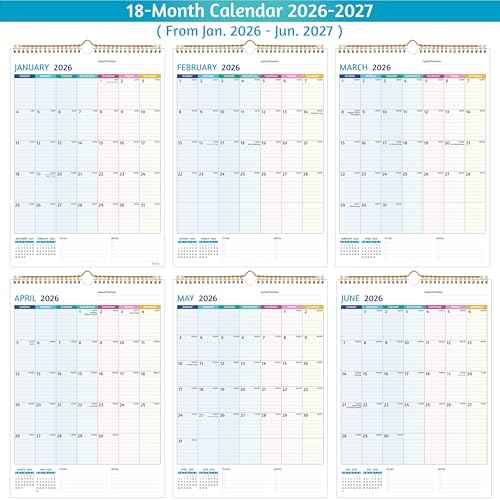 Wall Calendar 2026-2027 ? Calendar 2026-2027 Wall, 18 Monthly Calendar, Jan 2026 - Jun 2027, 12 x 17 In, 2026 Calendar with Large Blocks, Thick Paper, Holidays, To-do £¦ Notes, Great for Organizing