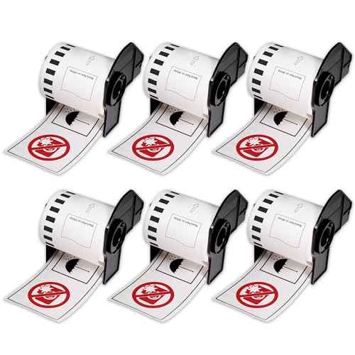 BETCKEY - Black/Red on White Continuous Labels Replace for Brother DK-2251 (2-3/7" x 50'), Use with Brother QL-800, QL-810W, QL-820NWB Printers [6 Rolls]