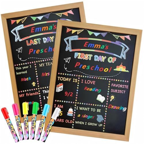 Hexablenzio Double-Sided 11.8x9.8 Inch School Sign with Solid Wood Frame & 6 Markers