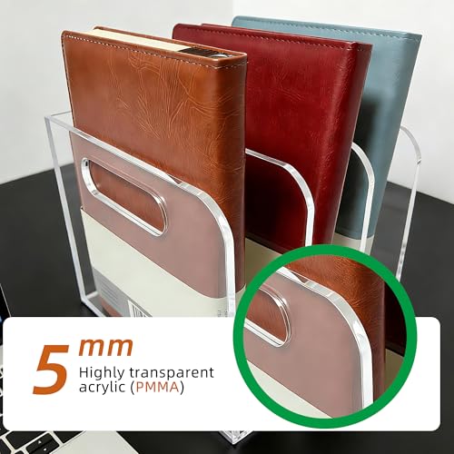 AIDIMOO B5 Clear Acrylic Magazine File Holder with 3 Compartments Desk Organizer