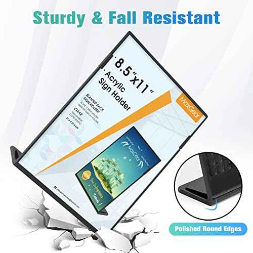 MaxGear Fall Resistant Acrylic Sign Holder 8.5 x 11 Inches 6 Pack, Slant Back Table Flyer Menu Display Stand, Heavy Duty Plastic Acrylic Sign Frame Paper Holder for Business, Store, Restaurant, Black