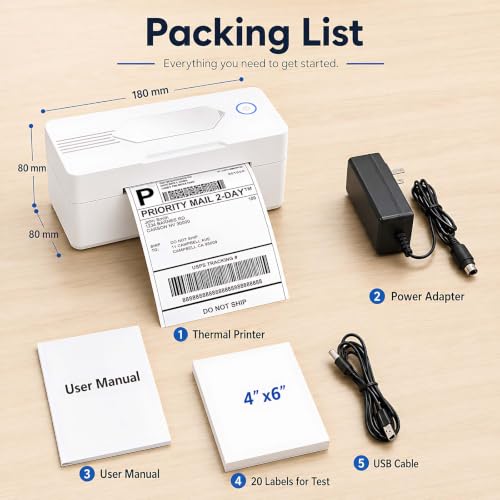 PKMHLXS White Bluetooth Thermal Shipping Label Printer 4x6 Wireless