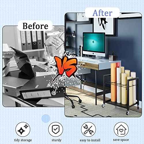 Blueprint Storage Rack Blueprint Holder Metal Blueprint Storage Cart with Wheels 12 Slots Roll File Holder for Home Office School to Storage Blueprint Poster Architectural (Black 12 Slots)