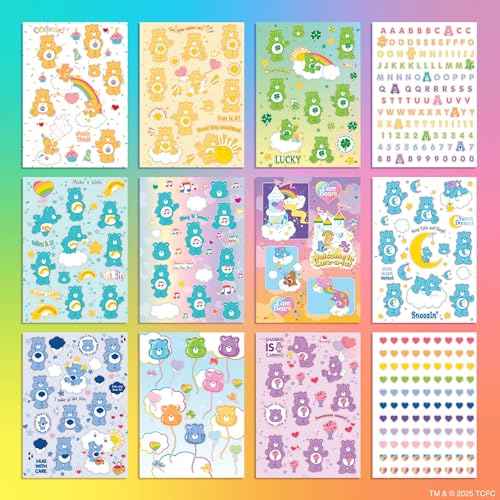 Care Bears Sticker Book, 1500 Cute Stickers for Scrapbooks, Planners, Features Letter, Laptops and Water Bottle for Kids Teens, School Supplies for Kids