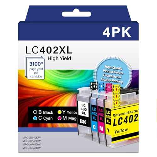 LC402xl lc402 Ink cartridges for Brother Printer Combo Pack for Brother MFC-J5340DW MFC-J6540DW MFC-J6740DW MFC-J6940DW J5340 J6540 J6740 J6940 MFCJ5340 MFCJ6540 MFCJ6740 MFCJ6940 (lc402xl)