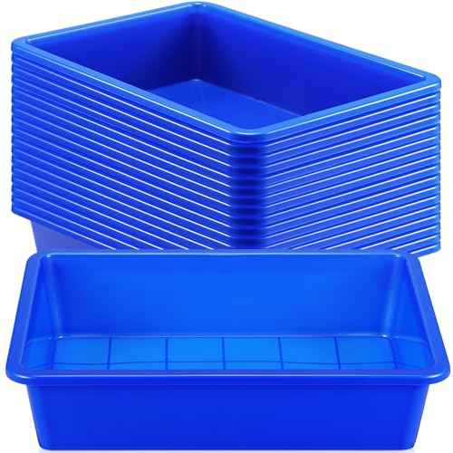 Hoteam 18 Pcs Flat Storage Organizer Bins Letter Size Paper Tray Classroom Storage Plastic Art Trays Classroom Pencil Organizer Baskets for School Office Teacher Book Organization(Blue)