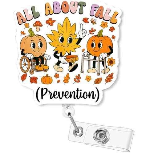 Funny Fall Badge Reel ? Retractable Cute ID Badge Holder with Alligator Clip for PT OT Therapy Nurse Assistant CNA, All About Fall Prevention Gifts for Home Health Caregiver, Long-Term Care