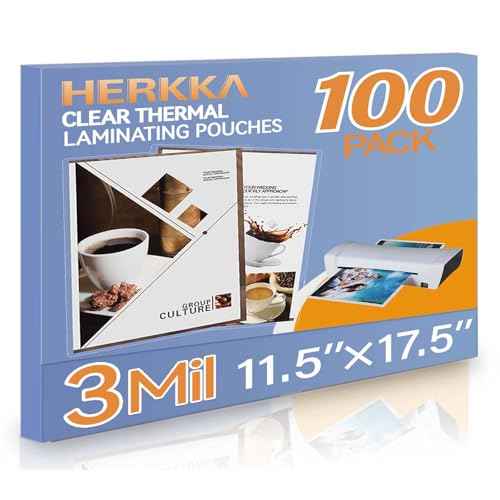 HERKKA 100 Pack Laminating Sheets, Hold 11 x 17 Inch Sheet, 3 Mil Clear Thermal Laminating Pouches 11.5 x 17.5 Inch Lamination Sheet Paper for Laminator, Round Corner