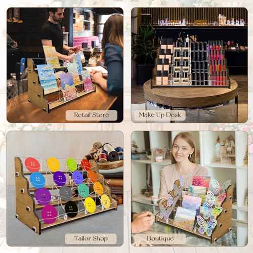 AerWo Sticker Display Stand, Greeting Card Display Stand for Vendor, 4 Tier 16 Shelves Portable Wooden Stickers Display Rack for Retail Counter Events for Postcard Brochure Photos Picture Display