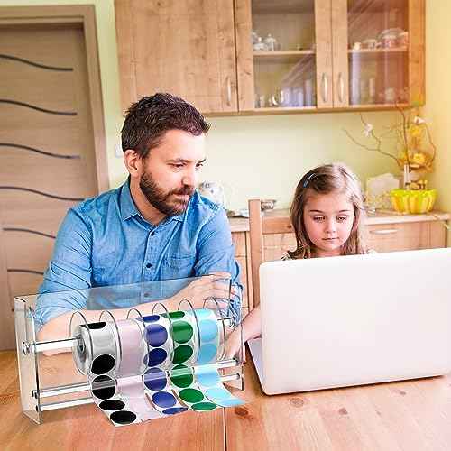 Qilery Adjustable Label Dispenser Acrylic Roll Sticker Dispenser Sticker Holder Organizer Label Stand for Holding Office and Home(9 Disks)