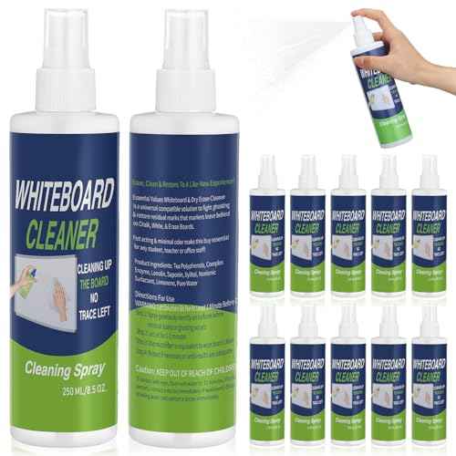 12 Pack Whiteboard Cleaner Spray Bottle 8.5oz Dry Erase Board Surface Cleaner White Board Cleaning Spray Removes Stubborn Marks from Chalkboard