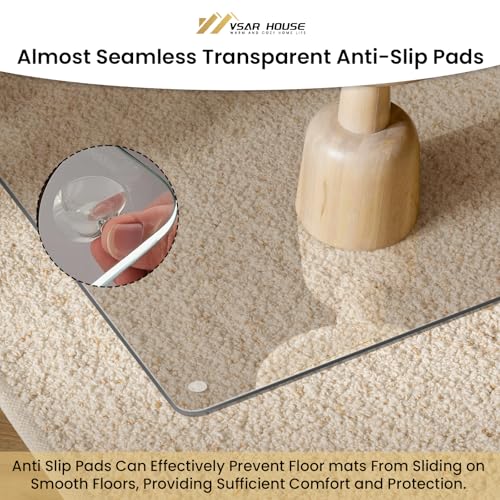 48"x31" Tempered Glass Chair Mat, Heavy Duty Glass Office Floor Mat for Carpet or Hardwood Floors, with Non-Slip Pads, Round Corner and Polished Edge, Effortless Rolling, Thick 1/5"
