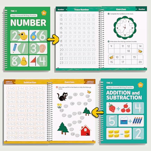 TIME X Magic Grooved Writing Practice Books, Reusable Handwriting Practice Books, Groove Workbooks, Handwriting Practice for Kids 3 +, Large Writing Practice Books (Practice 6-Books)