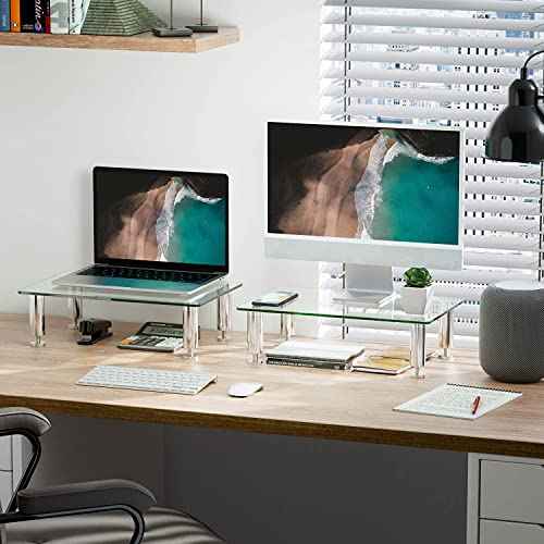 FITUEYES 2 Pack Monitor Stand ?Adjustable Glass Computer Monitor Riser, Clear Desktop Stand for Laptop TV Computer Screen, Desk Organization, Office Supplies, DT103803GC