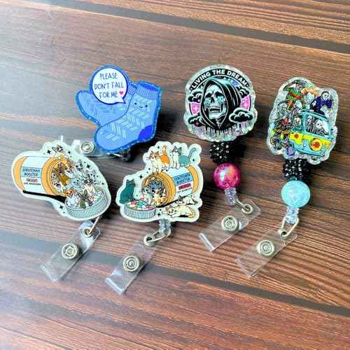 Cat Badge Reel Funny Nurse Cats Mom Lovers Retractable Clip Holder Happy Pills Booster Cute Nursing Vet Tech Technician Veterinary Pharmacy Mental Health RN Medical Worker Office Accessories Gifts