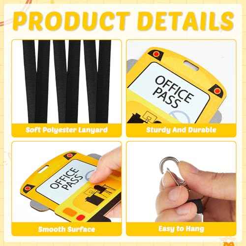 6 Sets School Bus Shape Hall Pass Lanyards and School Passes Set Back to School Bus Wooden Restroom Passes Cards for Hall Nurse Library Office Counselor Teacher Student Supplies Gift