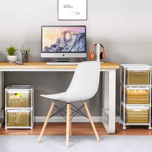 3 Drawer Storage Organzier - Plastic Drawer Stroage, Stackable Storage Drawers, Storage Bins with Wheels, Foldable Drawer Organizer, 20 Quart/Bin, Total 60 Qurat