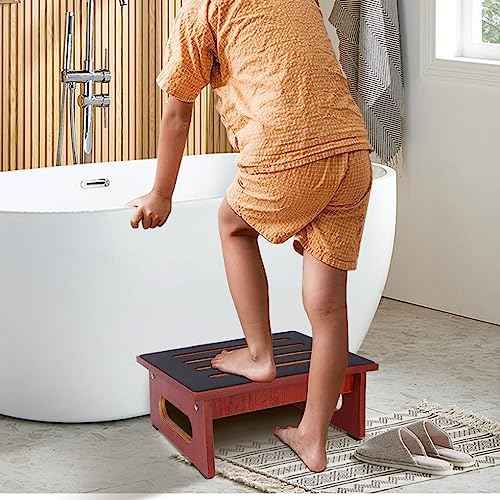One Step Stool for Adults Seniors with Non-Slip Rubber Step Surface, 6.9" Heavy Duty Wood Stepping Stool with 450 LB Capacity Bed Steps for High Beds, Bathroom, Bedroom, Kitchen & Kids Bedside Support