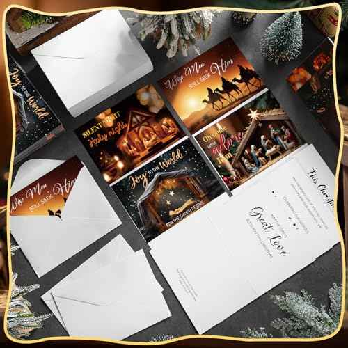 Eersida 100 Pcs Religious Nativity Christmas Card with Scripture Christmas Cards with Envelopes Bulk Religious Cards Bible Verses Nativity Scenes from Scripture for Xmas Winter New Year