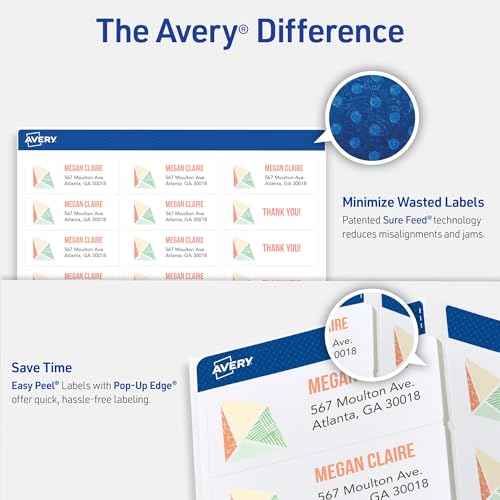 Avery Easy Peel Printable Address Labels with Sure Feed, 1" x 2-5/8" Customizable Stickers, White, 750 Blank Mailing Labels, Great for Mailing, Shipping, and More (8160)