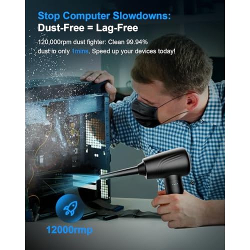 Compressed Air Duster for PC: JoyGeek 11 in 1 Electric Air Duster - 3-Gear Adjustable 120000 RPM Electric Air Duster with LED Light - 9000mAh Cordless Air Compressor for Office/Computer/Car