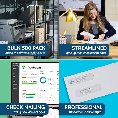Blue Summit Supplies #8 Double Window Security Envelopes Self Seal 500 Pack