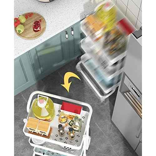 Sooyee 3 Tier Utility Cart,Rolling Cart with Handle and Lockable Wheels, Multi-Functional Storage Cart for Office, School,Living Room, Kitchen, Bathroom, Bedroom,Laundry, White