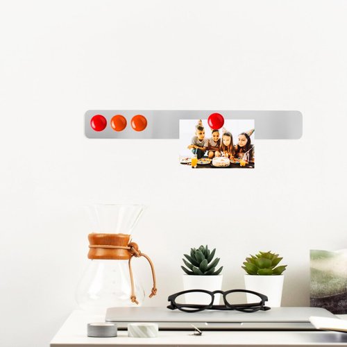 Housoutil Magnet Bulletin Board, 2PCS Silver Wall Adhesive Strips Bulletin Board, 375x50mm Frameless Magnetic Stainless Iron Strip for Office Home School Photo Display Memo Message