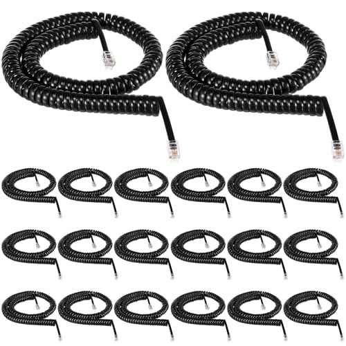 Kanayu 20 Pcs 25 Feet Long Black Phone Cords for Landline Coiled Phone Handset Cord Telephone Cord Bulk for Use with All Corded Landline Telephone Line Replacement Cable Accessory