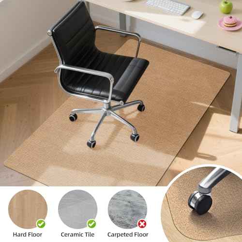 Office Chair Mat for Hardwood Floors 63" x 51", Durable Non-Slip Large Tile Floor Protector, Anti-Scratch Thick Heavy-Duty Recyclable Gliding Desk Mats for Computer Rolling Chairs, Khaki/Camel