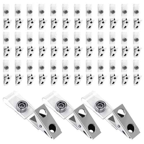 400 Pack Metal Badge Clips Double Hole ID Badge Clips with Clear PVC Straps for Name Tag ID Cards and Badge Holders Work Office Supplies