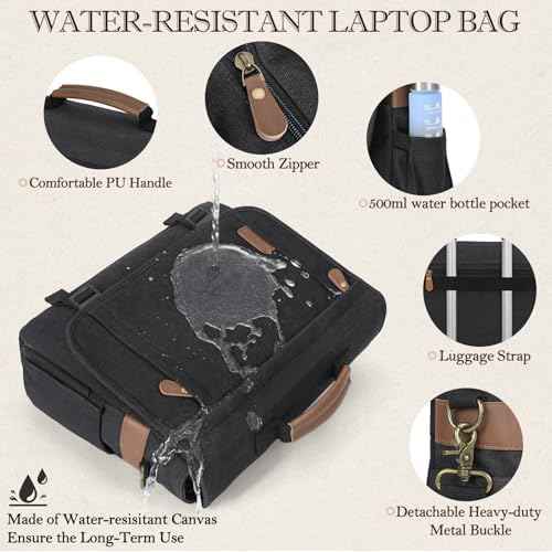 RAINSMORE Messenger Bag for Men 17-17.3 Inch Laptop Bag Water-resistant Canvas Computer Shoulder Bag Office Work Briefcase Large Casual Satchel Bags for Men Bookbag for College, Black