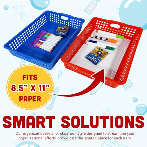 Colorful Plastic Classroom Storage Bins Set of 6, 13.75 x 10.25 Inches for Organizing Papers & Supplies