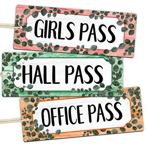 Eucalyptus Magnetic Bathroom Passes for Classrooms 6PCS Classroom Hall Pass for Student Library Office Nurse Boy Girl Reusable Waterproof Classroom Elementary Middle School Supplies