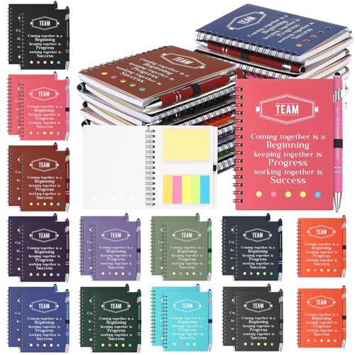 Fulmoon 36 Sets Employee Appreciation Gifts Bulk Inspirational Spiral Notebook with Bamboo Ballpoint Pens Motivational Pocket Journals Notepads 2 in1 Pen for Nurse Teacher Employees Coworker(Colorful)
