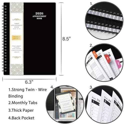 2026 Appointment Book - 2026 Planner, Weekly Appointment Book & Planner, Jan 2026 - Dec 2026, 2026 Daily Hourly Planner, 6.3" x 8.5", Half Hour (30 Mins) Interval, Colorful Tabs, Thick Paper