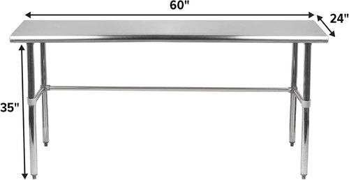 NSF Certified Stainless Steel Work Table | 60" x 24" Open Base Utility Table with Galvanized Legs for Kitchens & Labs