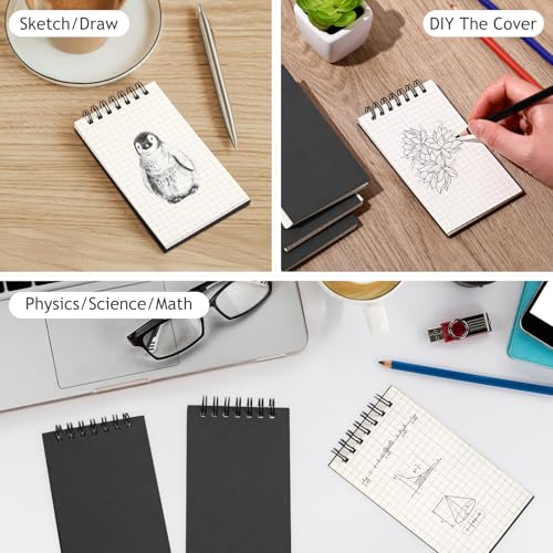 Jutom 100 Pcs Mini Pocket Notebooks Bulk 3x5 Graph Paper Top Spiral Notebook 120 Pages 80 Gsm Mini Grid Notepads Small Memo Pads for Home Classroom Office Business Work Supplies (Black)