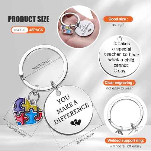Sasylvia 48 Pcs Autism Awareness Keychain Autism Teacher Thank You Gifts Autism Teacher Appreciation Gifts for Autistic Children Boy Girl Mom Women Men Special Education ABA Therapist Gift