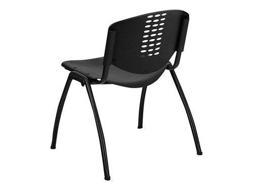 Flash Furniture HERCULES Series 880 lb. Capacity Black Plastic Stack Chair with Oval Cutout Back and Black Frame