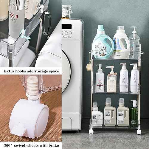 Versatile Transparent Rolling Storage Cart, Slim Design, 3 Tier Multi-Purpose Organizer for Kitchen, Bathroom, Office, and More (Slim 3-ply)